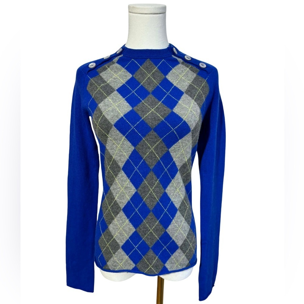 J. Crew 100% Cashmere Argyle Button Shoulder Sweater
